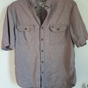 Carhartt Relaxed Fit Casual Button Down Shirt Size Large Brown Mens